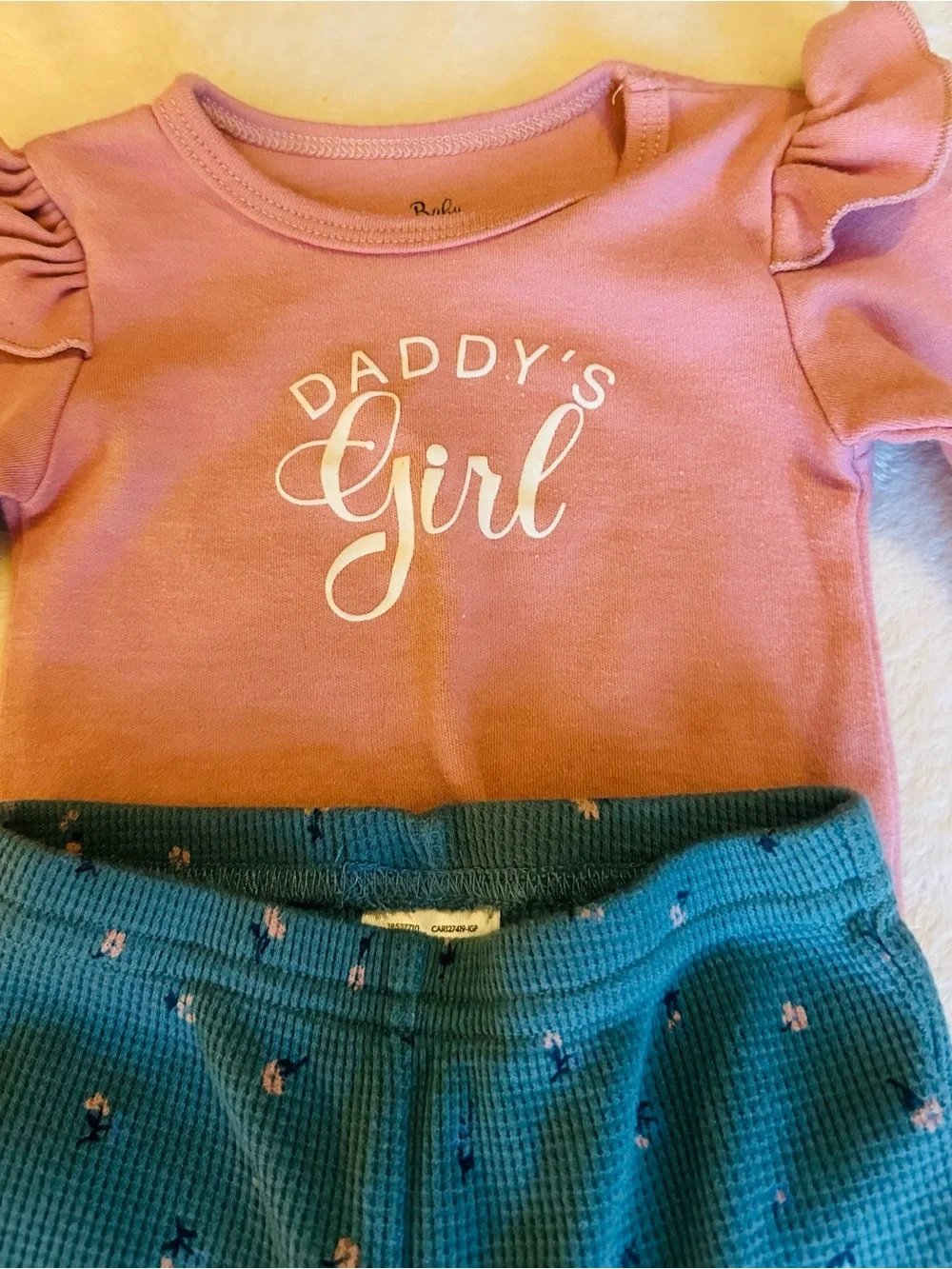 Baby Essentials Pink Ruffle 'Daddy's Girl' Top with Green Knit Leggings